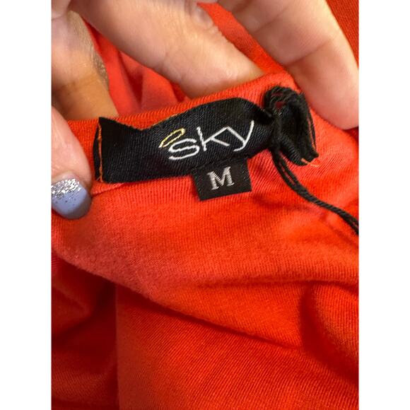 SKY orange crystal encrusted neck detail asymmetrical dress size M - Picture 3 of 16